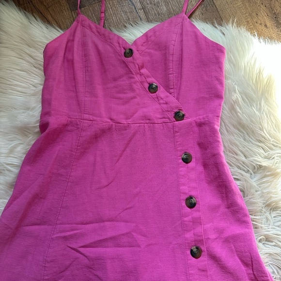 AMERICAN EAGLE Sleeveless Button Down Mini Dress In Bright Pink - Picture 3 of 5